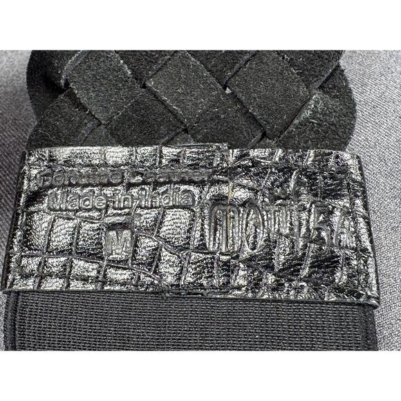 Vintage 1990s Black Woven Leather 3" Wide Elastic Belt - Picture 11 of 13